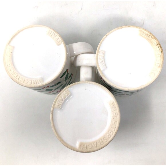 Waechtersbach Pottery Christmas Mugs Lot of 3  Red Green All Over Holly Berry - Picture 9 of 10
